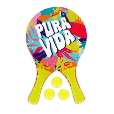 Imagen de Legami raquetas de playa, 2 y 3 pelotas, empuñadura ergonómica, funda incluida, para adultos niños, 23 x 38 cm