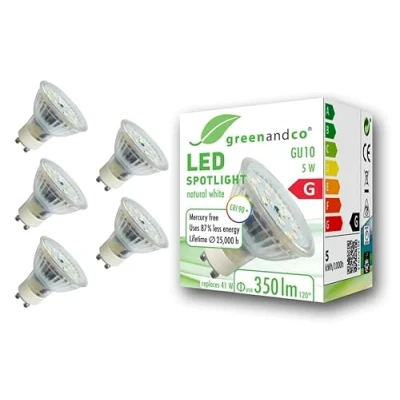 Imagen de greenandco 5x Spot LED IRC90+ GU10 4000K 110 5W (corresponde a 41W) 350lm SMD 230V AC, sin parpadeo, no regulable