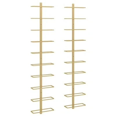 Imagen de vidaXL 2X Botellero de Pared para 10 Botellas Estantería Estante Soporte Vino Armario Cocinas Despensas Hogar Metal Dorado