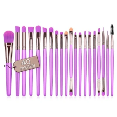 Imagen de Brochas de maquillaje profesional set 40 uds cerdas sinteticas calidad corrector brocha para sombra ojos colorete pinceles (Lila)