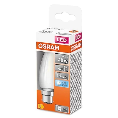 Imagen de OSRAM Lámpara LED B40 de Star para la base B22D, forma vela, vidrio mate, 470 lúmenes, blanco frío (4000k), reemplazo bombillas convencionales 40W, no Dimmable, 1 paquete