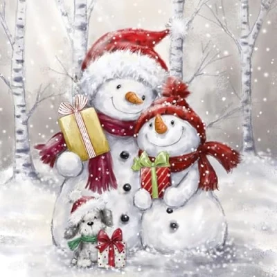 Imagen de Servilletas de papel con diseño muñeco nieve para decoración mesa, 20 unidades, Navidad, nieve, animales, también decoupage y decoupage, 33 x cm