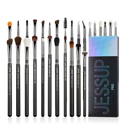 Imagen de Jessup Brochas de Maquillaje Ojos, 28 Piezas Set Profesional para Ojos,Sintéticas Premium Sombra Ojos,Delineador Ojos,Cejas,Corrector,Licuadora Pinceles, Negro T341