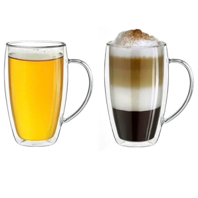 Imagen de Creano cristal térmico de doble pared con asa, 400 ml, grande vidrio borosilicato, para café/té, 2 x ml