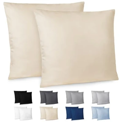 Imagen de Dreamzie Funda Almohada 80x80cm Lote de 2 Microfibra con Cremallera Certficadas Oeko Tex Suave y Cepillada Beige