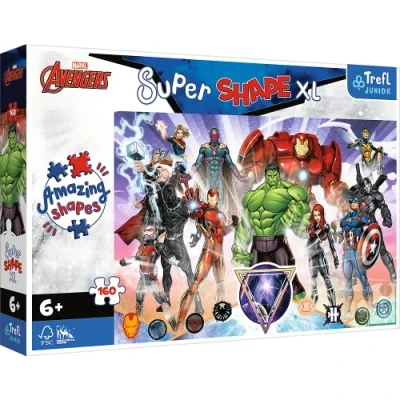 Imagen de Trefl 160 XL Super Shape Formas Locas, Piezas Grandes, Colores con Personajes de Cuentos Hadas, a Partir 6 años Puzzle, Marvel The Avengers, el Coraje los Vengadores, Extra Large (50023)
