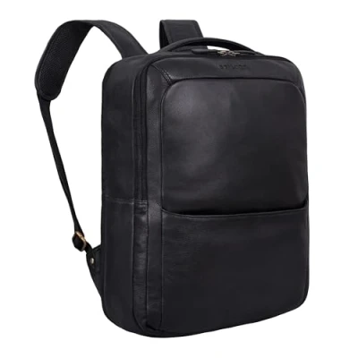 Imagen de STILORD &#039;Kalle&#039; Mochila de Cuero Damas y Caballeros Grande con Compartimento Portátil 15.6 Pulgadas Negocios Oficina Uni Genuino, Color:negro