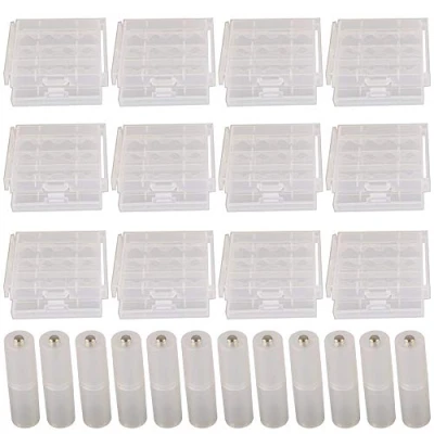 Imagen de GTIWUNG 12 Piezas Caja de batería Plástico（4 Secciones）, Almacenamiento para AA y AAA + a convertidor adaptadora cilíndrica/Transparente