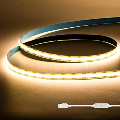 Imagen de Gingsow Tiras LED COB USB 5V Blanco cálido 2700K 1M, 320LED regulables CRI80+ Retroiluminación de TV, Cinta flexible debajo la luz del piso para iluminación hogar DIY