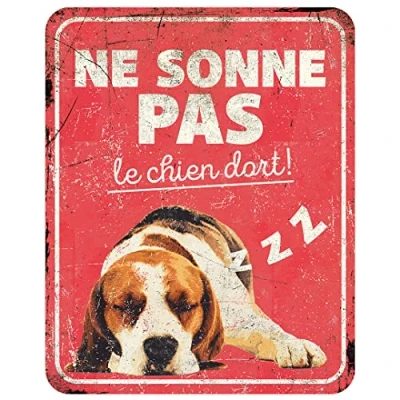 Imagen de D&amp;D Home, Panel de Aversión Atención al Perro, 25x20x0,3 cm, Versión francesa, Fondo Rojo, Señal advertencia metal resistente óxido con texto divertido