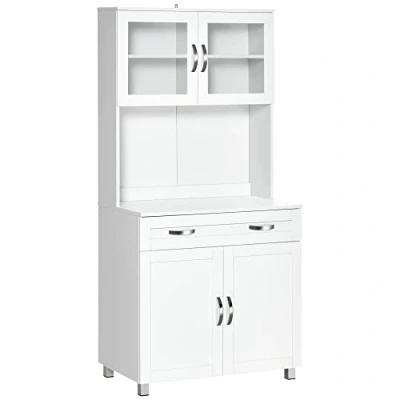 Imagen de HOMCOM Mueble Aparador Auxiliar de Cocina Alacena Buffet Armario Comedor con Estantes Interiores Ajustables y Cajón 80x48x170 cm Blanco