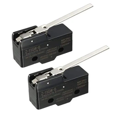 Imagen de 2 microinterruptores en miniatura Z 15GW B 1NO 1NC con bisagra larga