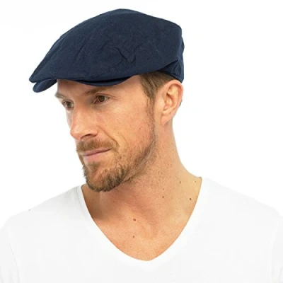 Imagen de Algodón Hombre Tejido De Lino Sombrero Plano Forrado Verano Sol Peak Azul marino Piedra M/L L/XL Marino, Medium / Large