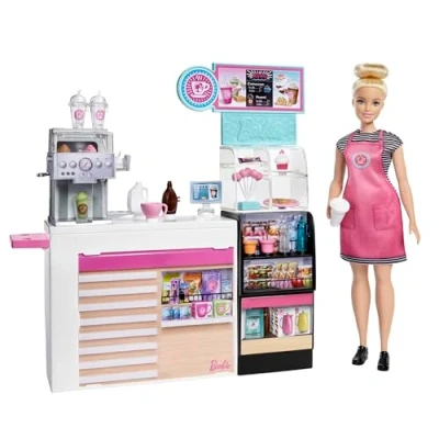 Imagen de Barbie y su Cafetería, Muñeca con accesorios para café , smoothies, cupcakes ensaladas de juguete (Mattel GMW03)