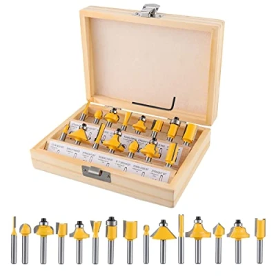 Imagen de Gueenky 15 piezas Juego de fresas madera con vástago 6,35 mm, brocas fresado carburo tungsteno, 1/4 &quot; para carpintería