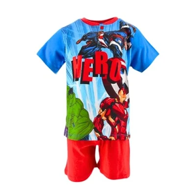 Imagen de Marvel Avengers Camiseta y Pantalón Corto para Niño, Pijama Algodón Suave, Conjunto 2 Piezas Diseño Capitan America Hulk Iron Man, Talla 4 Años Rojo