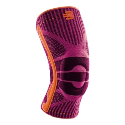 Imagen de Bauerfeind 1 rodillera deportiva unisex, se puede llevar a la izquierda y derecha para deportes de pelota, atletismo, soporte rodilla, anillo silicona, mujer, vendaje deportivo, rosa,