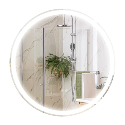 Imagen de kleankin Espejo de Baño con Luces LED Ajustable Ø60 cm para Redondo Antivaho Función Memoria e Interruptor Táctil Salón Entrada Plata