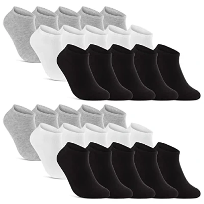 Imagen de sockenkauf24 10 20 30 Pares Calcetines Cortos Mujer Hombre Tobillero Negro Blanco Gris Algodón (10x + 10x 39 42)