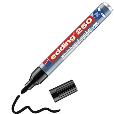 Imagen de edding 250 marcador para pizarras blancas negro 1 rotulador punta redonda 1,5 3 mm pizarra blanca, borrado en seco flipchart, tablón de notas recargable