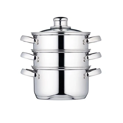 Imagen de KitchenCraft 3 olla de cocción al vapor, vaporera para alimentos niveles, apta inducción, acero inoxidable, en caja regalo, 16 cm (6&#039;&#039;), plateado