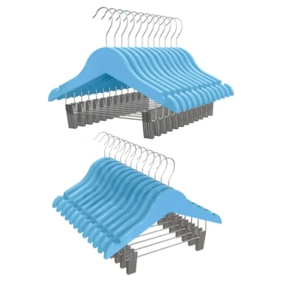Imagen de COM FORT HOUSE Percha Madera Cadete con Pinzas Infantil Color Azul de Arce Muescas Antideslizantes 30 x 1.2 22 cm Pack 24 Unidades