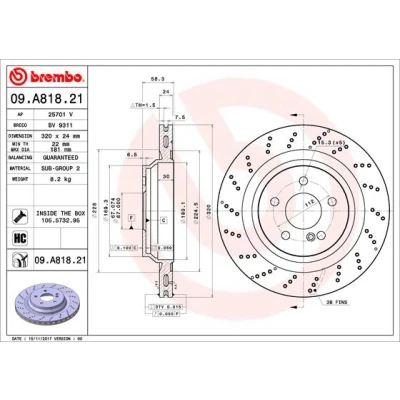 Imagen de BREMBO 09.A818.21 Disco de freno 320 24 5 perforado/ventil. int. revestido altamente carbonizado con tornillos MERCEDES BENZ: SL Cabrio