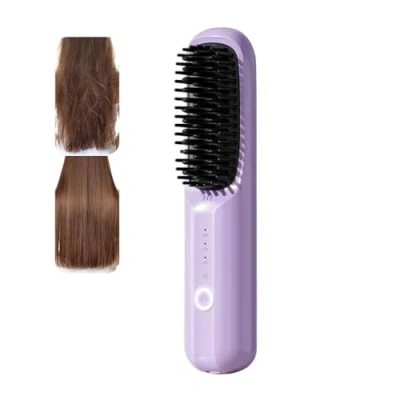 Imagen de Plancha De Pelo Recargable, Cepillo Alisador Multifuncional Sin Cable, Peine Caliente, Recargable USB Con 3 Niveles Calentamiento Para Todo Tipo Cabello (Purple)