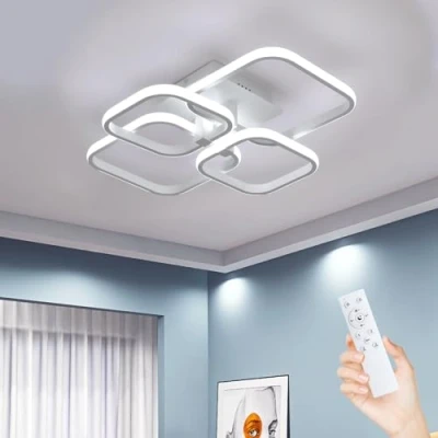 Imagen de Comely 48W Lámpara de Techo LED, 4 Cuadrado Geometría 5400LM Plafón LED Moderno con Mando a Distancia 3000K 6500K, Blanco Luz para Dormitorio, Sala Estudio, Comedor, Cocina