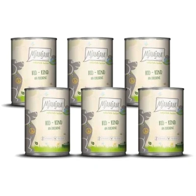 Imagen de MjAMjAM Comida húmeda Premium para Perros naturalmente Deliciosa Bio Buey con calabacín, Pack de 6 (6 x 400g), sin Cereales Extra Carne