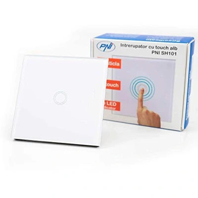 Imagen de Interruptor tactil Vidrio PNI SH101, blanco con indicador LED