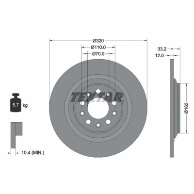 Imagen de TEXTAR 92304103 Disco de freno 320 12 05/10 110 macizo revestido sin buje rueda JEEP: Cherokee V