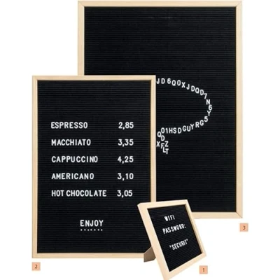 Imagen de Securit Pizarra con letras, 60 x 80 cm, de madera natural y fieltro, incluye 360 números, símbolos un kit montaje en pared