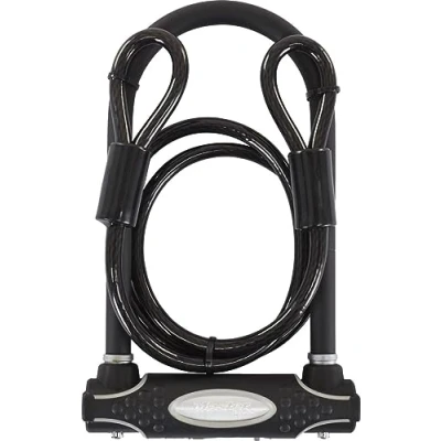 Imagen de Master Lock 8274EURDPRO Candado Bicicleta U con Cable, Llave, Soporte de Transporte, Antirrobo Certificado, óptimo para Electrica y Montaña, Negro, medium + cable