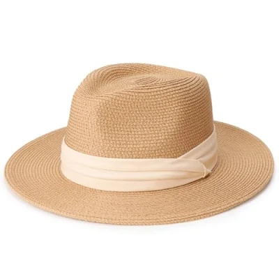 Imagen de DRESHOW Mujeres Sombrero de Panamá Sombreros Paja Verano Playa Fedora ala Ancha UPF 50+