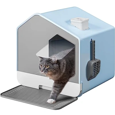 Imagen de YITAHOME Arenero Gatos Cubierto, Caja de Arena para Gatos, Gato con Bandeja Extraíble, Grande Cajón Pala Filtro Alfombra, Cagadero Cerrado, (Azul)