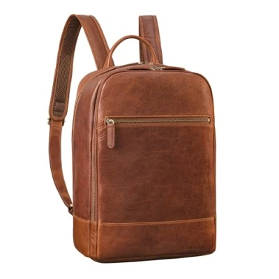 Imagen de STILORD &#039;Willis&#039; Mochila Grande Cuero para Hombre y Mujer de Viaje Trabajo Escolar Portatil 15 Pulgadas Backpack Piel Auténtica, Color:kara cognac