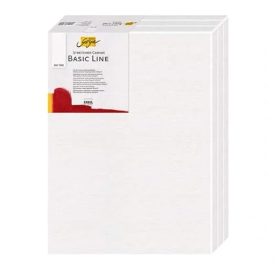 Imagen de Kreul 633040 Solo Goya Basic Line Juego de 3 bastidores Lienzo 30 x 40 cm algodón con 4 capas imprimación Ideal para gouache, acrílico y óleo