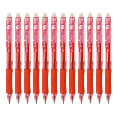 Imagen de PLUS Office Bolígrafos Magic Pack de 12 Borrables Retráctiles, Recargables, con Tinta Gel Híbrida, Color Rojo y Trazo 0,7 mm (12 Rojos)