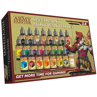 Imagen de The Army Painter, Speedpaint 2.0 Most Wanted Set, 24 x 18 ml Pinturas Acrilicas, incl. 2 metálicas, 1 Medium y Pincel Pintura Miniatura para D&amp;D miniatures &amp; Warhammer Figuras
