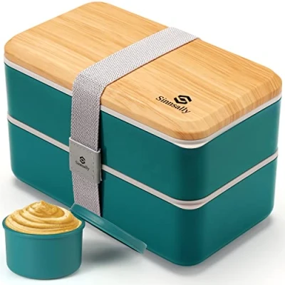 Imagen de Fiambrera Bento Lunch Box,1400ml para Adultos,Lancheira Japonés,lunch box Sin BPA Hermetica fugas,Recipiente alimentos con compartimentos y juego de cubiertos,Microondas Lavavajillas
