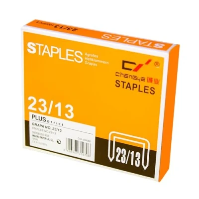 Imagen de Plus Office Grapas Galvanizadas, Pack de Para Oficina y Material Escolar, Resistentes, Textil Manualidades, Compatibles con la Mayoría Grapadoras (nº23/13 1000u)