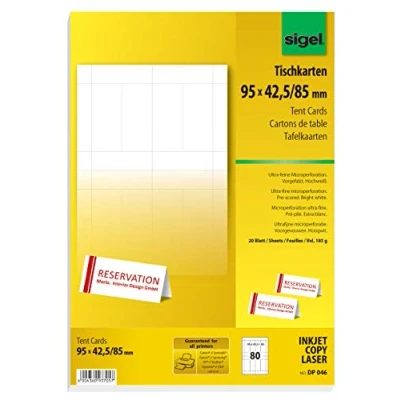 Imagen de SIGEL DP046 80 Tarjetas de colocación precortadas, 95 x 42,5 mm, 185 g / m², blanco