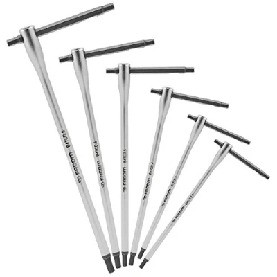 Imagen de FACOM Juego de 6 Llaves Macho en &#039;T&#039;, Tamaños 2,5mm a 8mm, Barra Deslizante con Empuñadura, Broca Seguridad, Acero al Cromo Vanadio, Acabado Cromado y Pulido, 84TCD.J6