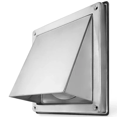Imagen de calimaero® HWG 150mm Rejilla Ventilación con capucha Acero Inoxidable, Ventilacion, Trampilla anti retorno integrada, Muy resistente a la intemperie, Cubierta exterior de campana extractora