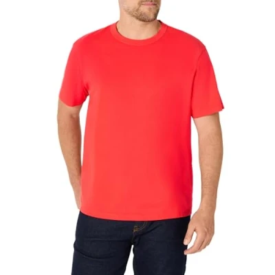 Imagen de Amazon Essentials Camiseta de Corte Holgado Algodón Grueso Hombre, Rojo Amapola Brillante, S