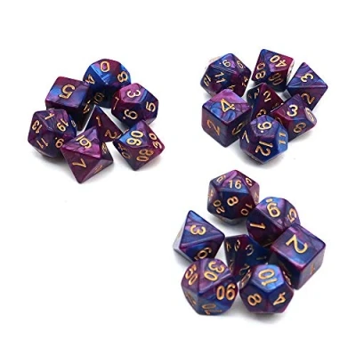 Imagen de Fasizi Juego de dados poliédricos para juegos mesa, 3 x 7 (21 piezas) Die Series D20 D12 D10 D8 D6 D4 DND RPG MTG Doble colores una pieza (morado y azul)
