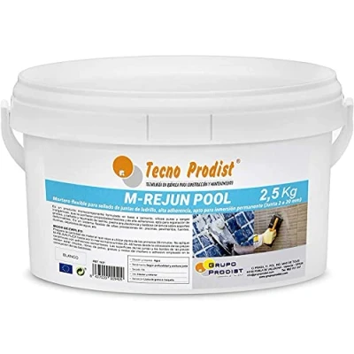 Imagen de Tecno Prodist M REJUN POOL (2,5 Kg) Mortero flexible para sellado de juntas baldosas y gresite en piscinas, ceramica, ladrillo, etc, apto inmersión permanente (Junta 2 a 20 mm) Blanco