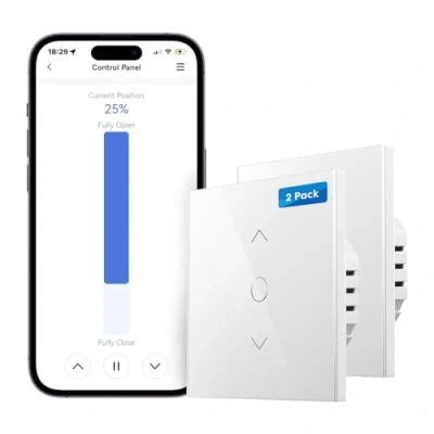 Imagen de temporizador de persiana enrollable Alexa, meross interruptor obturador WiFi, inteligente para persianas LED que requiere cable neutro, control porcentaje, funciona con Alexa y Google Assistant, 2 unidades