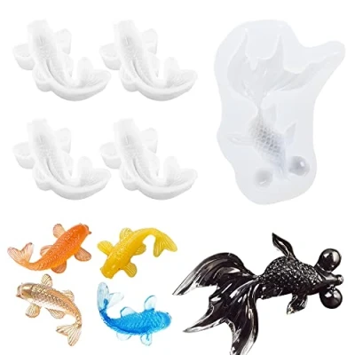 Imagen de Yayatty Moldes de Resina Silicona, Molde Silicona Peces Koi Epoxi para Bricolaje Decoraciones Joyería, Colgante Colgar Llavero